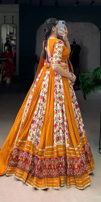 LNB 1685 Mustard Color Tussar Silk Patola Foil Printed Lehenga Choli Festive, Wedding, Party, Events Expected Etc. Delivery 4-6 Working Days @2199/- | Lehenga, Bollywood Lehenga, Creative Lehenga, Designer Lehenga, Embroidered Lehenga, Party Wear Lehenga