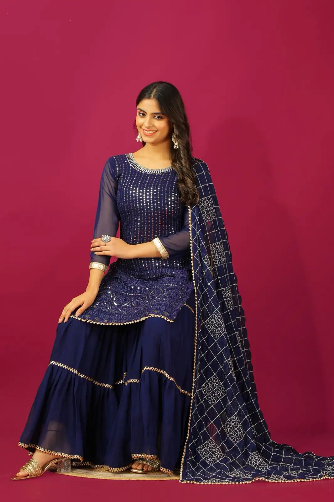 SR 1671 Navy Blue Georgette Salwar Suit Perfect for Wedding, Party, Cultural Events, Temple Visit, Lohri Now at just ₹1799. Delivery 4-6 Working Days. | Casual Suits, Jump Suits, Tops & Bottoms, Track Suits, Salwar suit, Creative suits, Designer Suits, Palazzo Suits, Party Wear Suits, Patiala Suits, Straight Suits, Trendy Wear