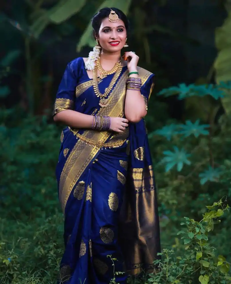 KP 3035 Navy Blue Soft Lichi Silk Saree Perfect for Wedding, Party, Housewarming, Raksha Bandhan, Family Gatherings . Exclusive Offer ₹1399. Delivery | Designer Sarees, Embroidered Sarees, Sarees, Bollywood Sarees, Creative Sarees, Ethnic Saree, Modern Digital sarees, Party Wear Sarees