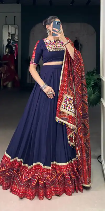 LNB 1661 Navy Blue Pure Rayon Mirror Work & Gamthi Work Lehenga Choli in . Affordable Price ₹4199. Delivery 4-6 Working Days. Shop now. | Lehenga, Bollywood Lehenga, Creative Lehenga, Designer Lehenga, Embroidered Lehenga, Party Wear Lehenga
