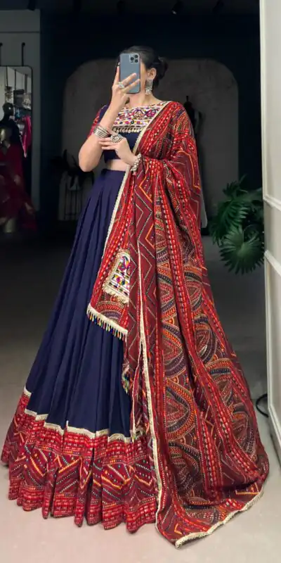 LNB 1661 Navy Blue Pure Rayon Mirror Work & Gamthi Work Lehenga Choli in . Affordable Price ₹4199. Delivery 4-6 Working Days. Shop now. | Lehenga, Bollywood Lehenga, Creative Lehenga, Designer Lehenga, Embroidered Lehenga, Party Wear Lehenga