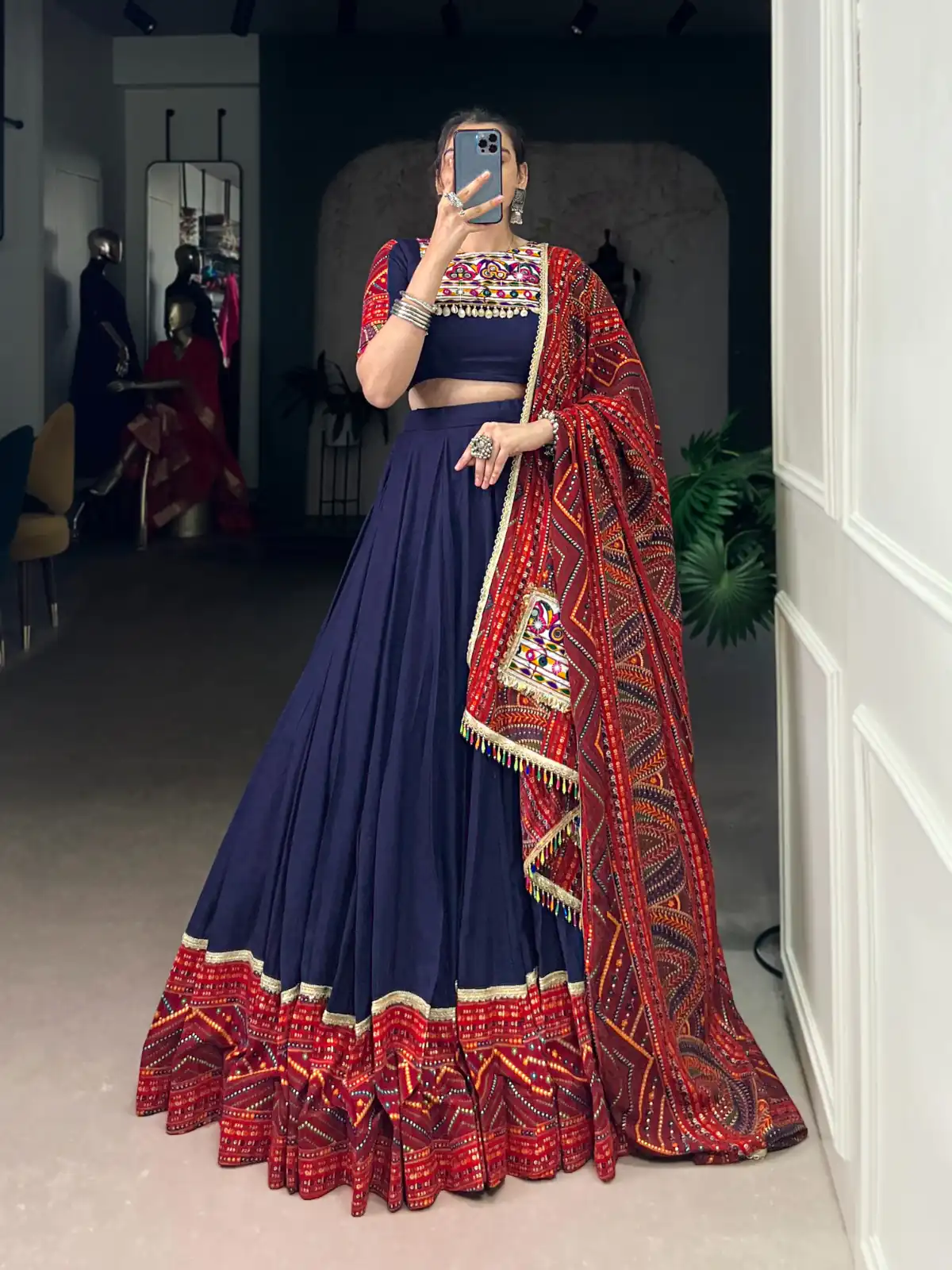 LNB 1661 Navy Blue Pure Rayon Mirror Work & Gamthi Work Lehenga Choli in . Affordable Price ₹4199. Delivery 4-6 Working Days. Shop now. | Lehenga, Bollywood Lehenga, Creative Lehenga, Designer Lehenga, Embroidered Lehenga, Party Wear Lehenga