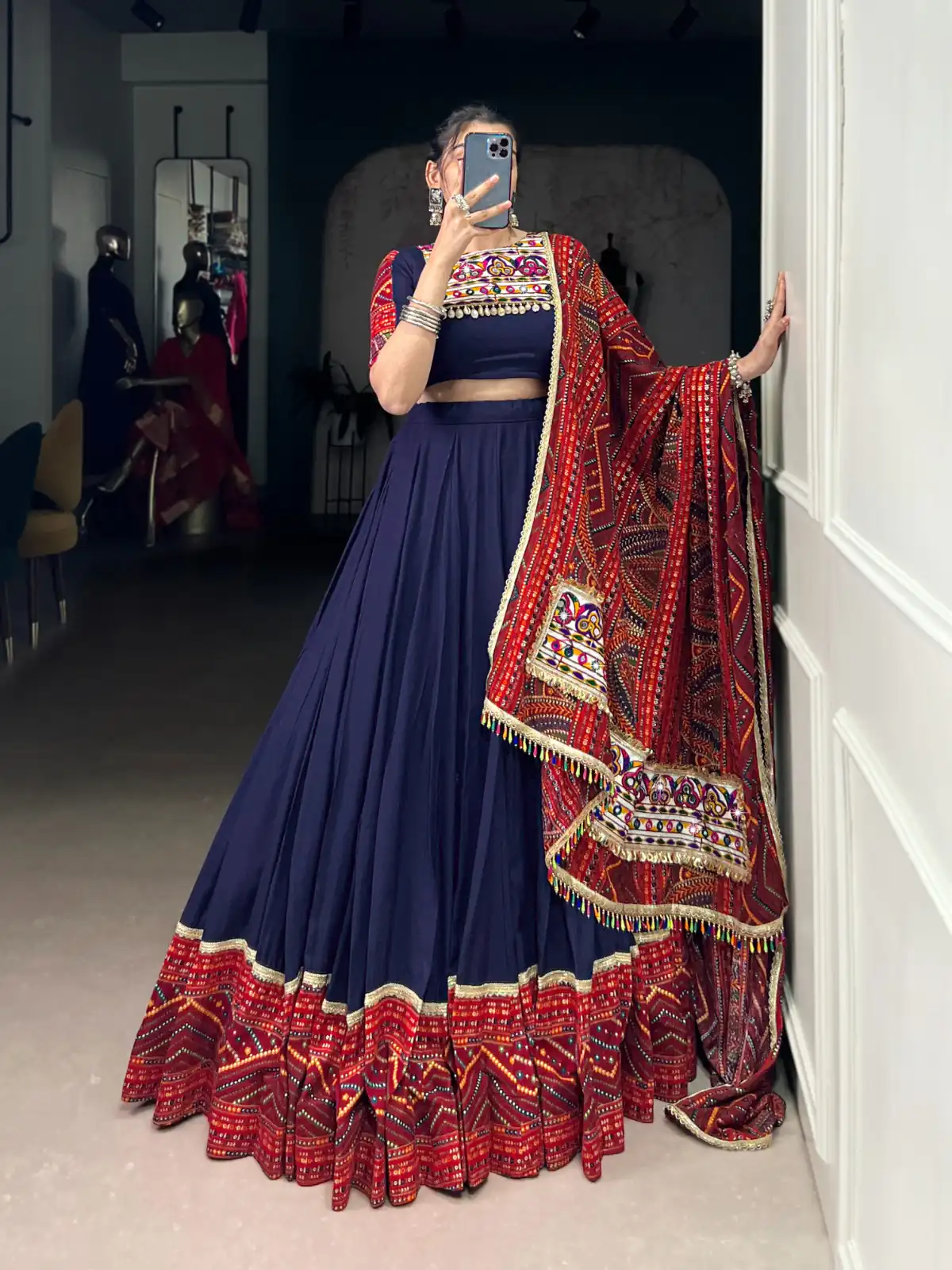 LNB 1661 Navy Blue Pure Rayon Mirror Work & Gamthi Work Lehenga Choli in . Affordable Price ₹4199. Delivery 4-6 Working Days. Shop now. | Lehenga, Bollywood Lehenga, Creative Lehenga, Designer Lehenga, Embroidered Lehenga, Party Wear Lehenga