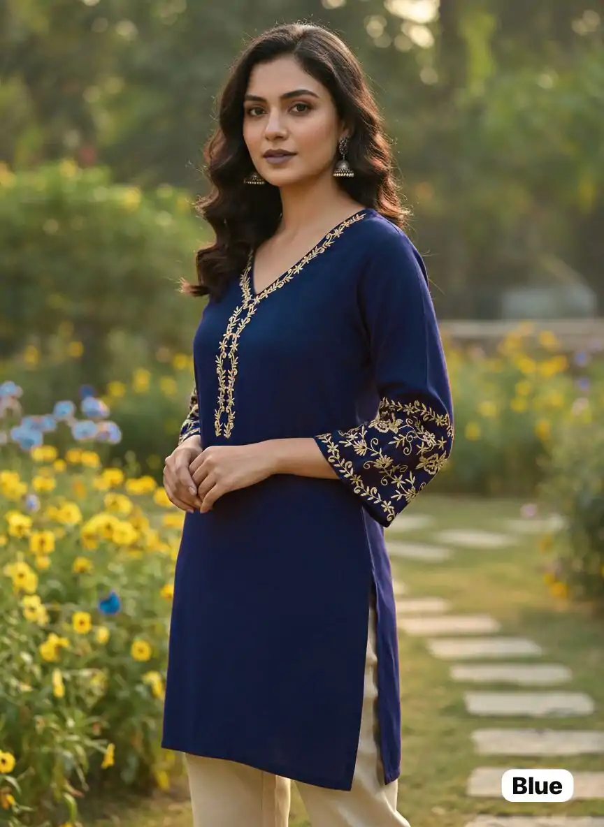 INLI Adaa 5.0 Navy Blue Rayon with Embroidery Work Kurti .Wedding, Party, Festive, Events, Best Price ₹1349. Delivery 4-6 Working Days. Shop now. | Kurti, Bollywood Kurti, Creative Kurtis, Designer Kurti, Party Wear Kurti, Selfie Kurti