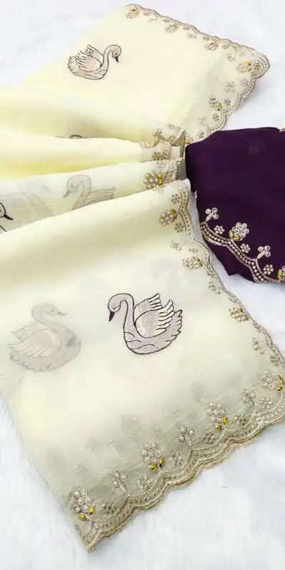 BT 1284 Off White Crunchy Chiffon Saree Perfect for Wedding, Party, Ethnic Day, Ganesh Chaturthi, Sangeet . Best Price ₹1799. Delivery 4-6 Working Days | Designer Sarees, Embroidered Sarees, Sarees, Bollywood Sarees, Creative Sarees, Ethnic Saree, Modern Digital sarees, Party Wear Sarees