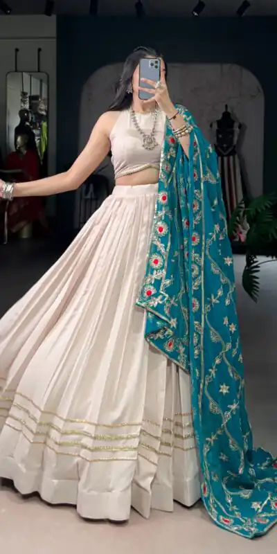 LNB 1692 Off White Pure Rayon Embroidery Work & Sequins Work Lehenga Choli in . Now at just ₹3199. Delivery 4-6 Working Days. Shop now. | Lehenga, Bollywood Lehenga, Creative Lehenga, Designer Lehenga, Embroidered Lehenga, Party Wear Lehenga