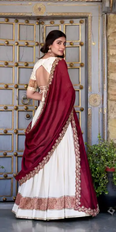 LNB 2049 Off White in Vichitra Silk Embroidery Work & Zari Work Lehenga Choli . Now at just ₹2999. Delivery 4-6 Working Days. Shop now. | Lehenga, Bollywood Lehenga, Creative Lehenga, Designer Lehenga, Embroidered Lehenga, Party Wear Lehenga