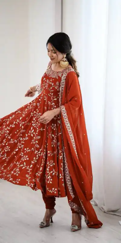 SRK 5299 Orange Georgette With Sequence Work Perfect for Wedding, Party, Lohri, Temple Visit, Ganesh Chaturthi Festive, Events, 4-6 Working Days At 2149 | Gowns, Bollywood Gowns, Creative Gowns, Designer Gowns, Embroidered Gowns, Party Wear Gowns