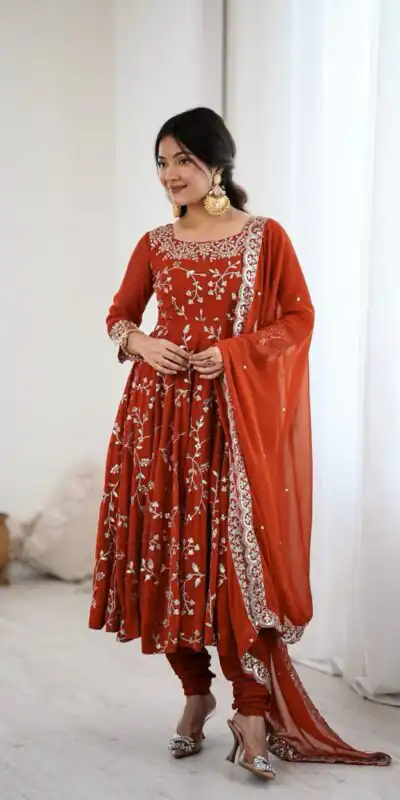 SRK 5299 Orange Georgette With Sequence Work Perfect for Wedding, Party, Lohri, Temple Visit, Ganesh Chaturthi Festive, Events, 4-6 Working Days At 2149 | Gowns, Bollywood Gowns, Creative Gowns, Designer Gowns, Embroidered Gowns, Party Wear Gowns