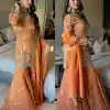 Orange Faux Georgette With Lace Work Salwar Suit