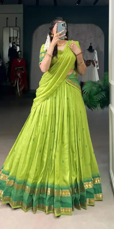 LNB 1904 Parrot Green Pure Chanderi with Zari Work Lehenga Choli . Affordable Price ₹1999. Delivery 4-6 Working Days. Shop now. | Lehenga, Bollywood Lehenga, Creative Lehenga, Designer Lehenga, Embroidered Lehenga, Party Wear Lehenga