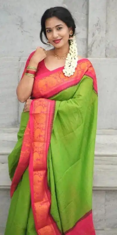 KP 3025 Parrot Green Soft Lichi Silk Saree Perfect for Wedding, Party, Baby Shower, Onam, Durga Puja . Available at ₹1449 only. Delivery 4-6 Working Days. | Designer Sarees, Embroidered Sarees, Sarees, Bollywood Sarees, Creative Sarees, Ethnic Saree, Modern Digital sarees, Party Wear Sarees