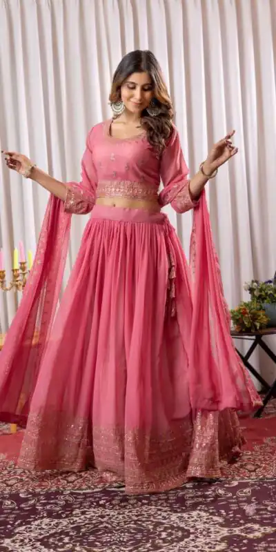 PDC 91 Peach Pure fox Georgette Lehenga Choli erfect for Wedding, Party, Festival Celebrations, Diwali, Karwa Chauth – . Now at just ₹2399. Delivery 4 | Lehenga, Bollywood Lehenga, Creative Lehenga, Designer Lehenga, Embroidered Lehenga, Party Wear Lehenga