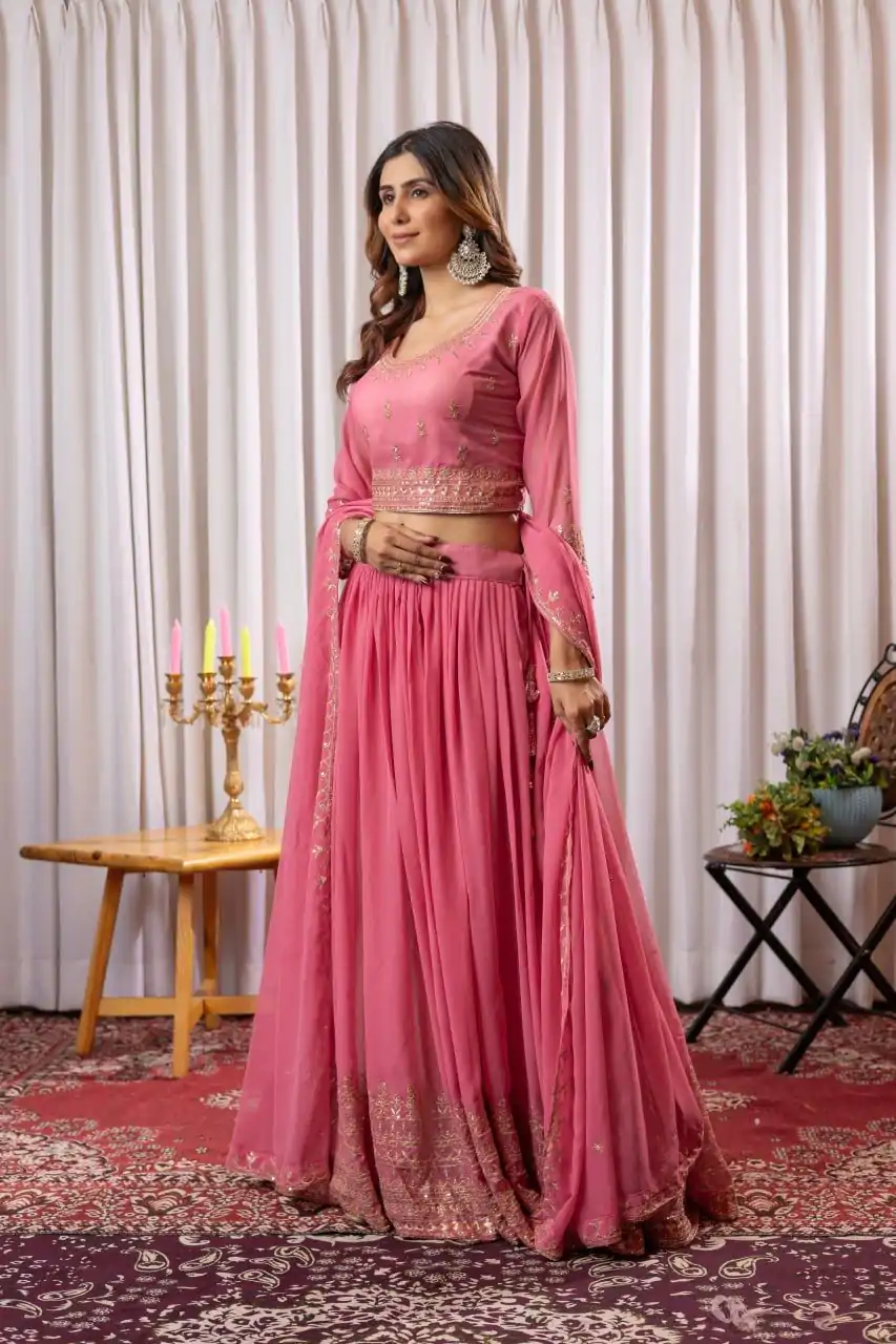 PDC 91 Peach Pure fox Georgette Lehenga Choli erfect for Wedding, Party, Festival Celebrations, Diwali, Karwa Chauth – . Now at just ₹2399. Delivery 4 | Lehenga, Bollywood Lehenga, Creative Lehenga, Designer Lehenga, Embroidered Lehenga, Party Wear Lehenga