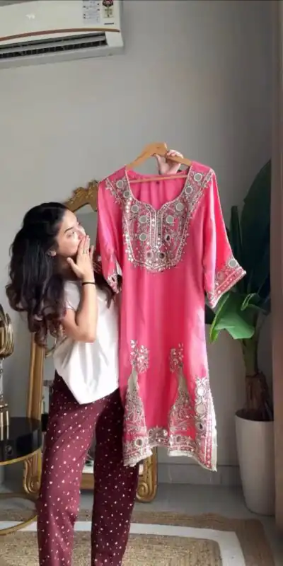 RTC 5919 Peach Roman Silk With Mirror Work Salwar Suit Wedding, Party, Festive, Events, Navratri Garba, Introductory Price ₹2099. Delivery 4-6 Working Days. | Casual Suits, Jump Suits, Tops & Bottoms, Track Suits, Salwar suit, Creative suits, Designer Suits, Palazzo Suits, Party Wear Suits, Patiala Suits, Straight Suits, Trendy Wear