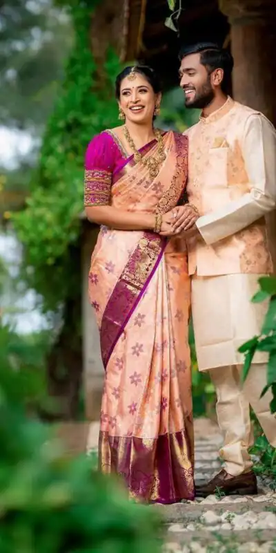 KP 4038 Peach Color Soft Lichi Silk With Lace Work & Lace Border. Saree Price ₹1449 Best. Delivery 4-6 Working Days. Shop now. | Designer Sarees, Embroidered Sarees, Sarees, Bollywood Sarees, Creative Sarees, Ethnic Saree, Modern Digital sarees, Party Wear Sarees