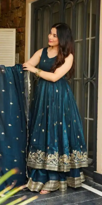 SSR 521 Peacock Blue Crunchy Silk Embroidery Work Salwar Suit Wedding, Party, Festive, Events, Navratri Garba, Anniversary, Haldi,Best Price ₹2449. | Casual Suits, Jump Suits, Salwar suit, Creative suits, Designer Suits, Palazzo Suits, Party Wear Suits, Patiala Suits, Straight Suits