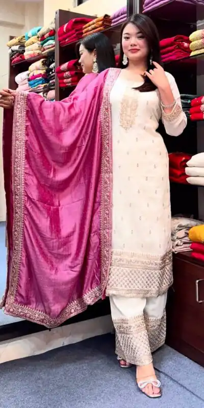SRK 5140 Pink Chinnon Silk with Embroidery Work & Lace Work Salwar Suit . Affordable Price ₹1799. Delivery 4-6 Working Days. Shop now. | Jump Suits, Salwar suit, Casual Suits, Creative suits, Designer Suits, Palazzo Suits, Party Wear Suits, Patiala Suits, Straight Suits