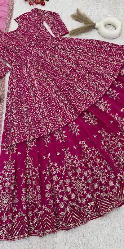 NSR 819 Pink Faux Georgette with Lace Work & Embroidery Work Lehenga Choli . Introductory Price ₹2149. Delivery 4-6 Working Days. Shop now. | Lehenga, Bollywood Lehenga, Creative Lehenga, Designer Lehenga, Embroidered Lehenga, Party Wear Lehenga