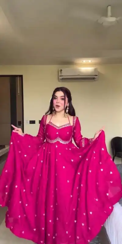 RTC 5924 Pink Georgette Thread With Sequence Gown Perfect for Wedding, Party, Reception, Holi, Eid . Available at ₹1999 only. Delivery 4-6 Working Days. | Gowns, Bollywood Gowns, Creative Gowns, Designer Gowns, Embroidered Gowns, Party Wear Gowns