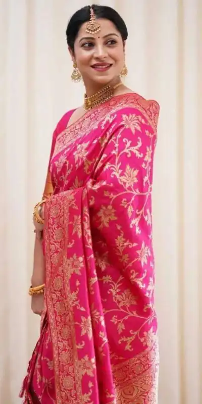 KP 4077 Pink Soft Lichi Silk Saree Perfect for Wedding, Party, Baisakhi, Temple Visit, Anniversary . Best Price ₹1349. Delivery 4-6 Working Days. | Designer Sarees, Embroidered Sarees, Sarees, Bollywood Sarees, Creative Sarees, Ethnic Saree, Modern Digital sarees, Party Wear Sarees