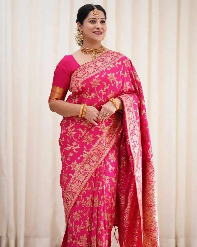 KP 4077 Pink Soft Lichi Silk Saree Perfect for Wedding, Party, Baisakhi, Temple Visit, Anniversary . Best Price ₹1349. Delivery 4-6 Working Days. | Designer Sarees, Embroidered Sarees, Sarees, Bollywood Sarees, Creative Sarees, Ethnic Saree, Modern Digital sarees, Party Wear Sarees