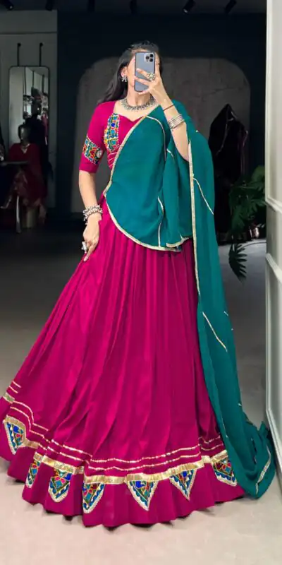 LNB 1751 Pink Pure Rayon Lehenga Choli with Mirror Work & Gamthi Work. Exclusive Offer ₹3399. Delivery 4-6 Working Days. Shop now. | Lehenga, Bollywood Lehenga, Creative Lehenga, Designer Lehenga, Embroidered Lehenga, Party Wear Lehenga