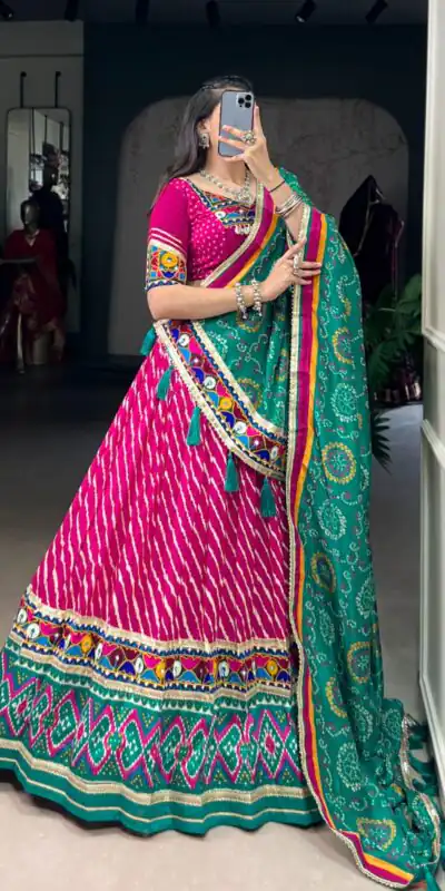 LNB 1741 Pink Color Tasar Silk Leheriya Patola Print Mirror Gamthi Work Lehenga Choli Wedding, Party, Festive, Events Etc. Delivery 4-6 Working Days Rs 2999 | Lehenga, Bollywood Lehenga, Creative Lehenga, Designer Lehenga, Embroidered Lehenga, Party Wear Lehenga
