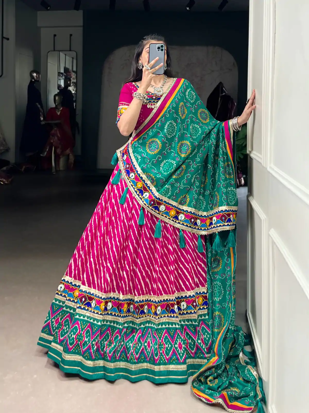 LNB 1741 Pink Color Tasar Silk Leheriya Patola Print Mirror Gamthi Work Lehenga Choli Wedding, Party, Festive, Events Etc. Delivery 4-6 Working Days Rs 2999 | Lehenga, Bollywood Lehenga, Creative Lehenga, Designer Lehenga, Embroidered Lehenga, Party Wear Lehenga