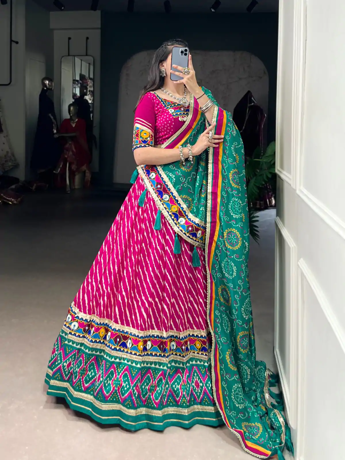 LNB 1741 Pink Color Tasar Silk Leheriya Patola Print Mirror Gamthi Work Lehenga Choli Wedding, Party, Festive, Events Etc. Delivery 4-6 Working Days Rs 2999 | Lehenga, Bollywood Lehenga, Creative Lehenga, Designer Lehenga, Embroidered Lehenga, Party Wear Lehenga