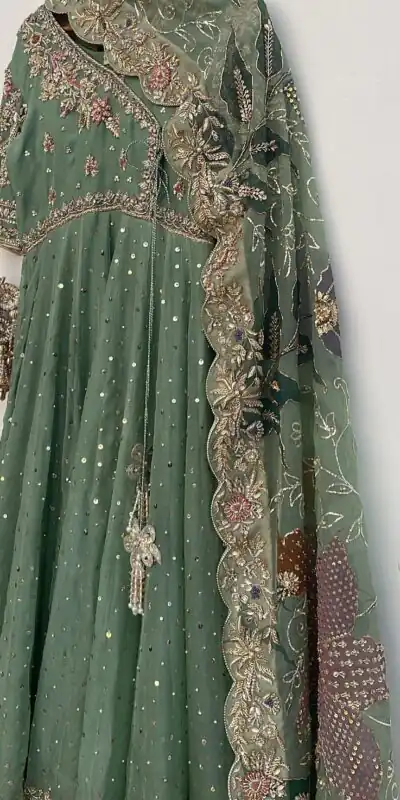 LG 2009 Pista Chinon Gown Perfect for Wedding, Party, Pongal, Ganesh Chaturthi, Family Gatherings – . Introductory Price ₹2099. Delivery 4-6 Working Days | Gowns, Bollywood Gowns, Creative Gowns, Designer Gowns, Embroidered Gowns, Party Wear Gowns