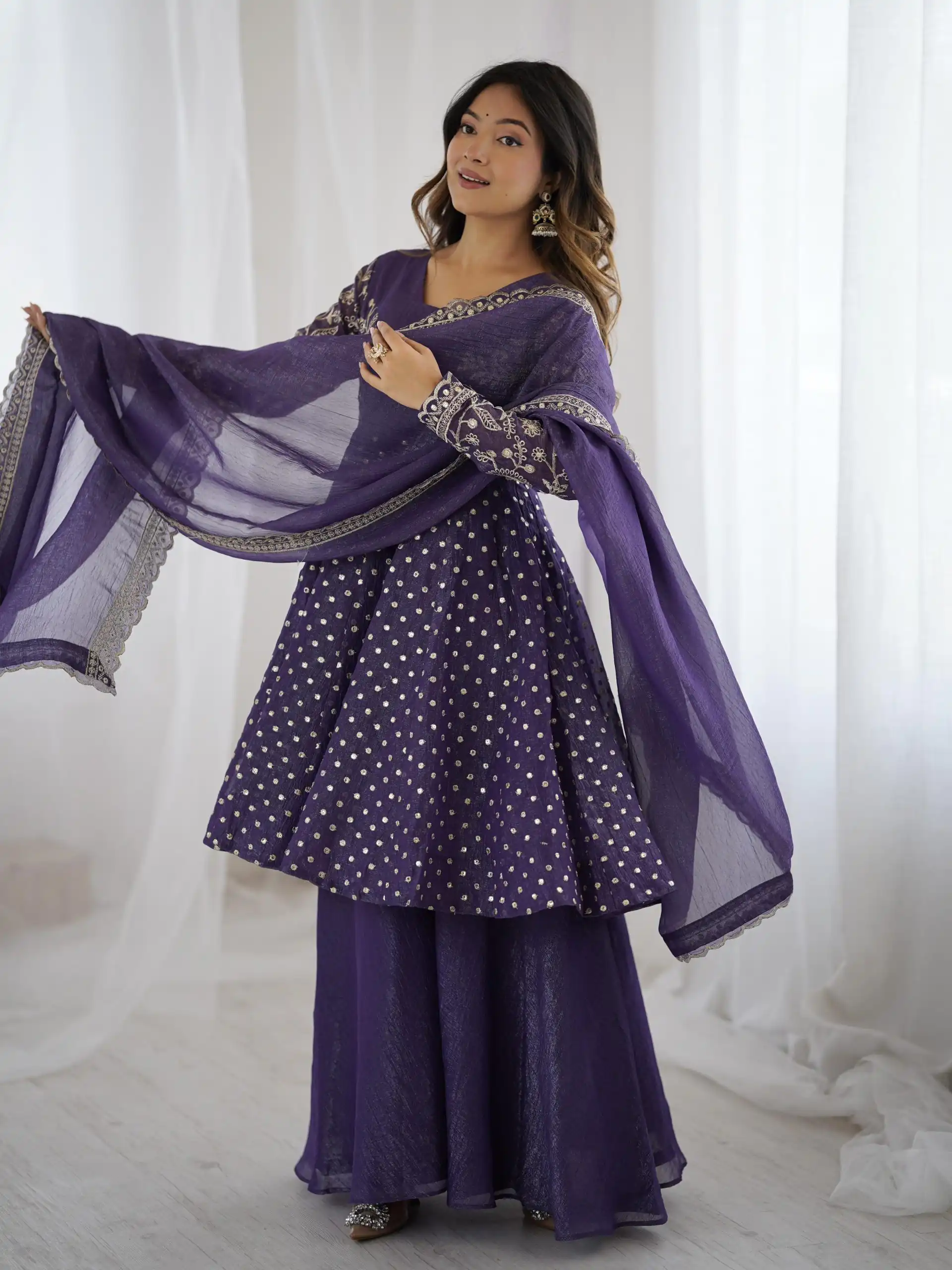 ZSR 3134 Purple Crunchy Silk Salwar Suit Perfect for Wedding, Party, Sangeet, Anniversary, Housewarming Introductory Price ₹2399. Delivery 4-6 | Casual Suits, Jump Suits, Salwar suit, Creative suits, Designer Suits, Palazzo Suits, Party Wear Suits, Patiala Suits, Straight Suits