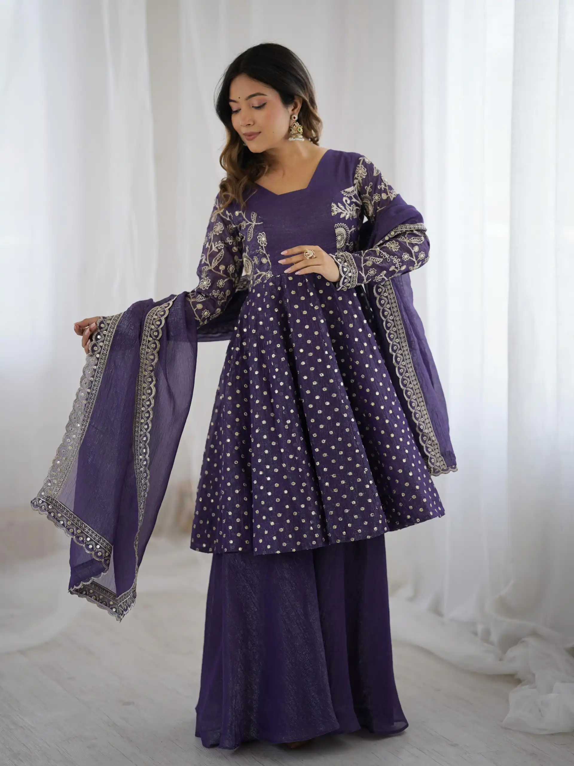 ZSR 3134 Purple Crunchy Silk Salwar Suit Perfect for Wedding, Party, Sangeet, Anniversary, Housewarming Introductory Price ₹2399. Delivery 4-6 | Casual Suits, Jump Suits, Salwar suit, Creative suits, Designer Suits, Palazzo Suits, Party Wear Suits, Patiala Suits, Straight Suits