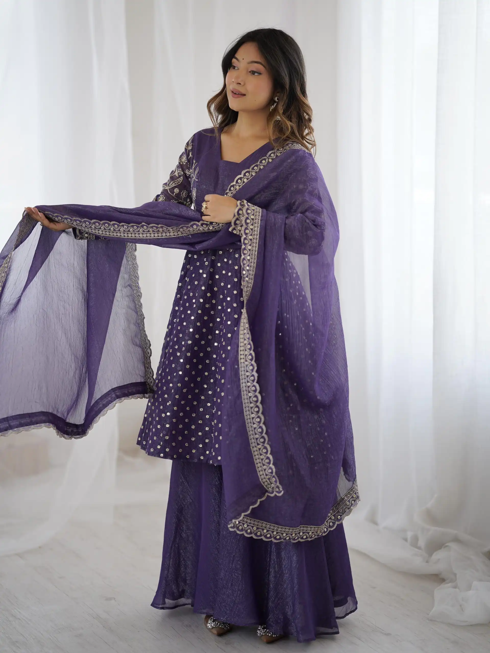 ZSR 3134 Purple Crunchy Silk Salwar Suit Perfect for Wedding, Party, Sangeet, Anniversary, Housewarming Introductory Price ₹2399. Delivery 4-6 | Casual Suits, Jump Suits, Salwar suit, Creative suits, Designer Suits, Palazzo Suits, Party Wear Suits, Patiala Suits, Straight Suits