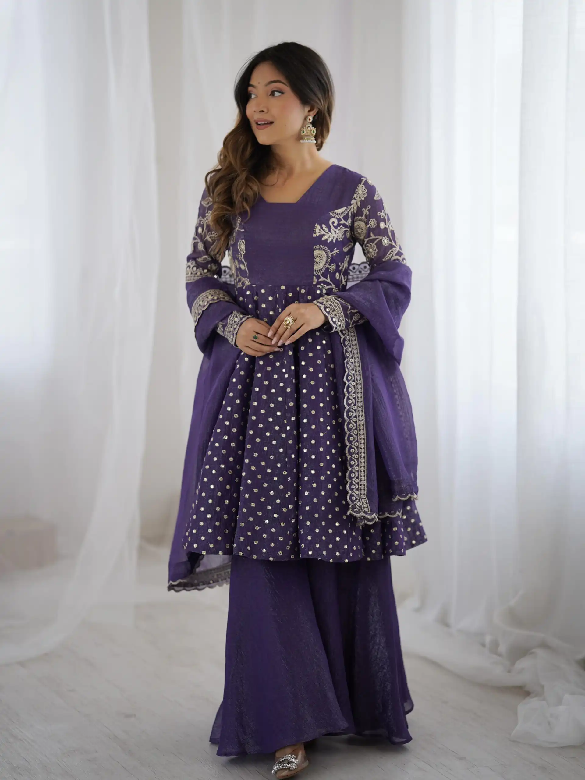 ZSR 3134 Purple Crunchy Silk Salwar Suit Perfect for Wedding, Party, Sangeet, Anniversary, Housewarming Introductory Price ₹2399. Delivery 4-6 | Casual Suits, Jump Suits, Salwar suit, Creative suits, Designer Suits, Palazzo Suits, Party Wear Suits, Patiala Suits, Straight Suits