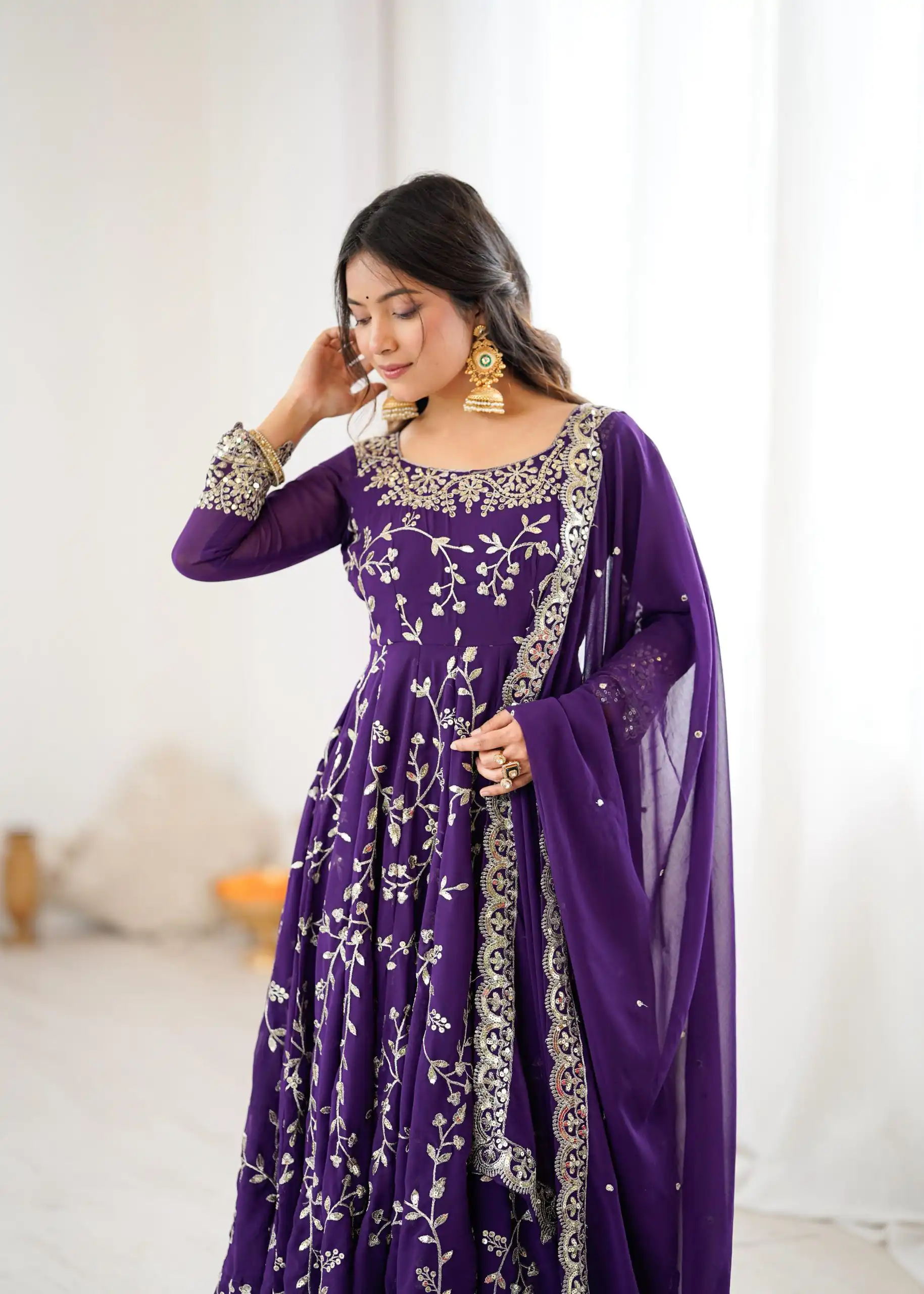 SRK 5299 Purple Georgette With Sequence Work Perfect for Wedding, Party, Lohri, Temple Visit, Ganesh Chaturthi Festive, Events, 4-6 Working Days At 2149 | Gowns, Bollywood Gowns, Creative Gowns, Designer Gowns, Embroidered Gowns, Party Wear Gowns