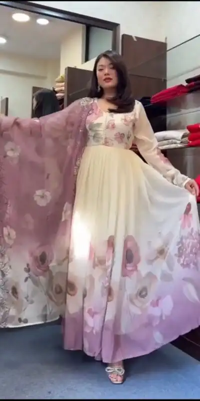 SR 1686 Purple Faux Georgette With Embroidery Sequence Work With Fully Flair Gown Perfect for Wedding, Party, 4-6 Working Days At 2049 Only | Gowns, Bollywood Gowns, Creative Gowns, Designer Gowns, Embroidered Gowns, Party Wear Gowns