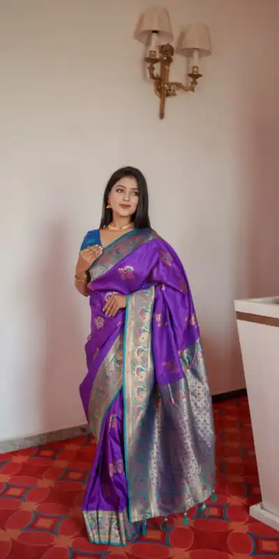 MB Paithani-3 Purple in Pethani Silk Zari Work & Lace Work Saree . Grab it for ₹2199. Delivery 4-6 Working Days. Shop now. | Designer Sarees, Embroidered Sarees, Sarees, Bollywood Sarees, Creative Sarees, Ethnic Saree, Modern Digital sarees, Party Wear Sarees