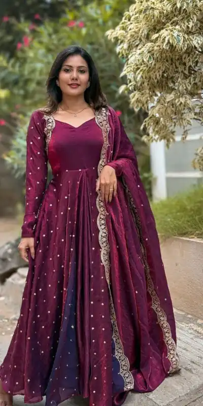 SSR 516 Rani Pink Fandy Silk With Embroidery sequence Work Gown Perfect for Wedding, Party, Onam, Makar Sankranti, Traditional Day Special Price ₹ 2149 | Gowns, Bollywood Gowns, Creative Gowns, Designer Gowns, Embroidered Gowns, Party Wear Gowns
