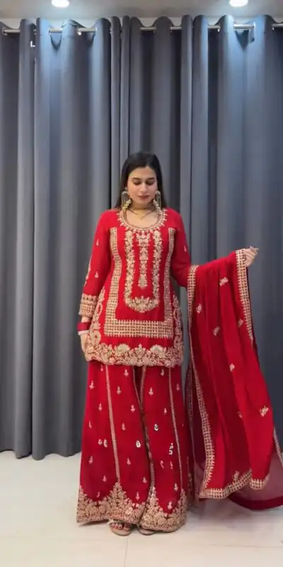 KD 1533 Red Blooming Georgette Salwar Suit Perfect for Wedding, Party, Ethnic Day, Housewarming, Pongal . Available at ₹2149 only. Delivery 4-6 Workin | Salwar suit, Casual Suits, Creative suits, Designer Suits, Palazzo Suits, Party Wear Suits, Patiala Suits, Straight Suits