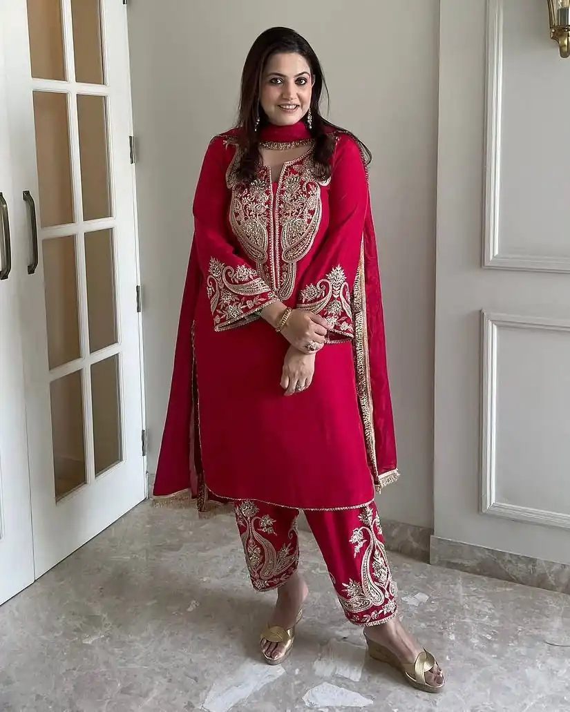 ZSR 3097 Red Pure Chinnon Silk With Embroidery Sequence Work With Full Sleeve Salwar Suit Wedding, Party, Festive, Events Exclusive Offer ₹1899. D | Jump Suits, Tops & Bottoms, Track Suits, Salwar suit, Casual Suits, Creative suits, Designer Suits, Palazzo Suits, Party Wear Suits, Patiala Suits, Straight Suits, Trendy Wear