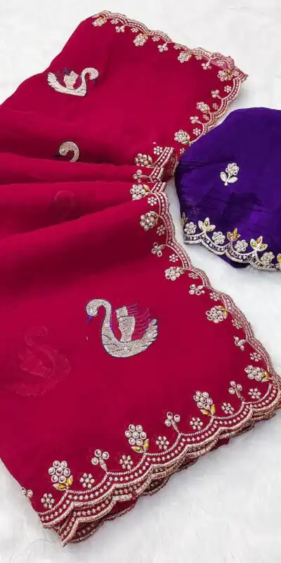 BT 1284 Red Crunchy Chiffon Saree Perfect for Wedding, Party, Ethnic Day, Ganesh Chaturthi, Sangeet . Best Price ₹1799. Delivery 4-6 Working Days | Designer Sarees, Embroidered Sarees, Sarees, Bollywood Sarees, Creative Sarees, Ethnic Saree, Modern Digital sarees, Party Wear Sarees