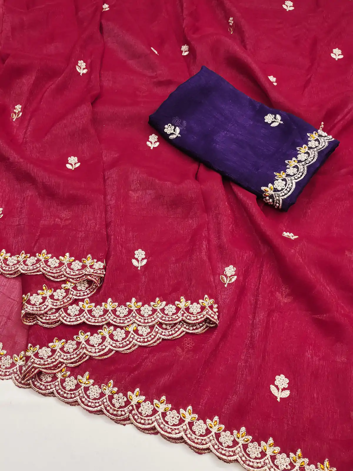 BT 1267 Red in Crunchy Chiffon Embroidery Work Saree . Wedding, Party, Festive, Events, Exclusive Offer ₹1749. Delivery 4-6 Working Days. Shop now. | Designer Sarees, Embroidered Sarees, Sarees, Bollywood Sarees, Creative Sarees, Ethnic Saree, Modern Digital sarees, Party Wear Sarees