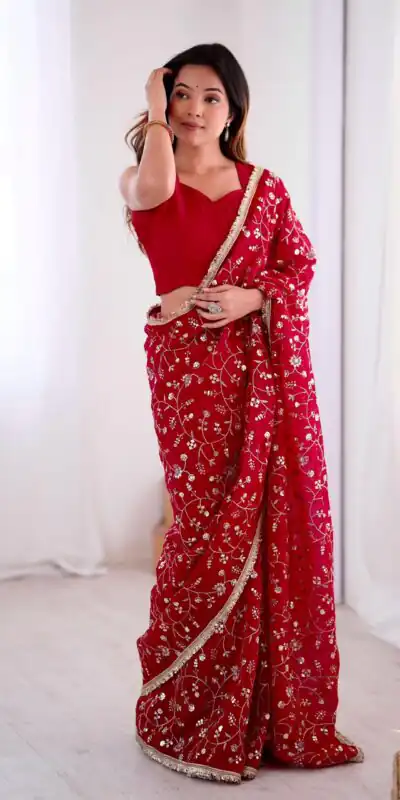SRK 5296 Red Crunchy Silk Lace Work & Embroidery Work Saree in . Special Price ₹1799. Delivery 4-6 Working Days. Shop now. | Designer Sarees, Embroidered Sarees, Sarees, Bollywood Sarees, Creative Sarees, Ethnic Saree, Modern Digital sarees, Party Wear Sarees
