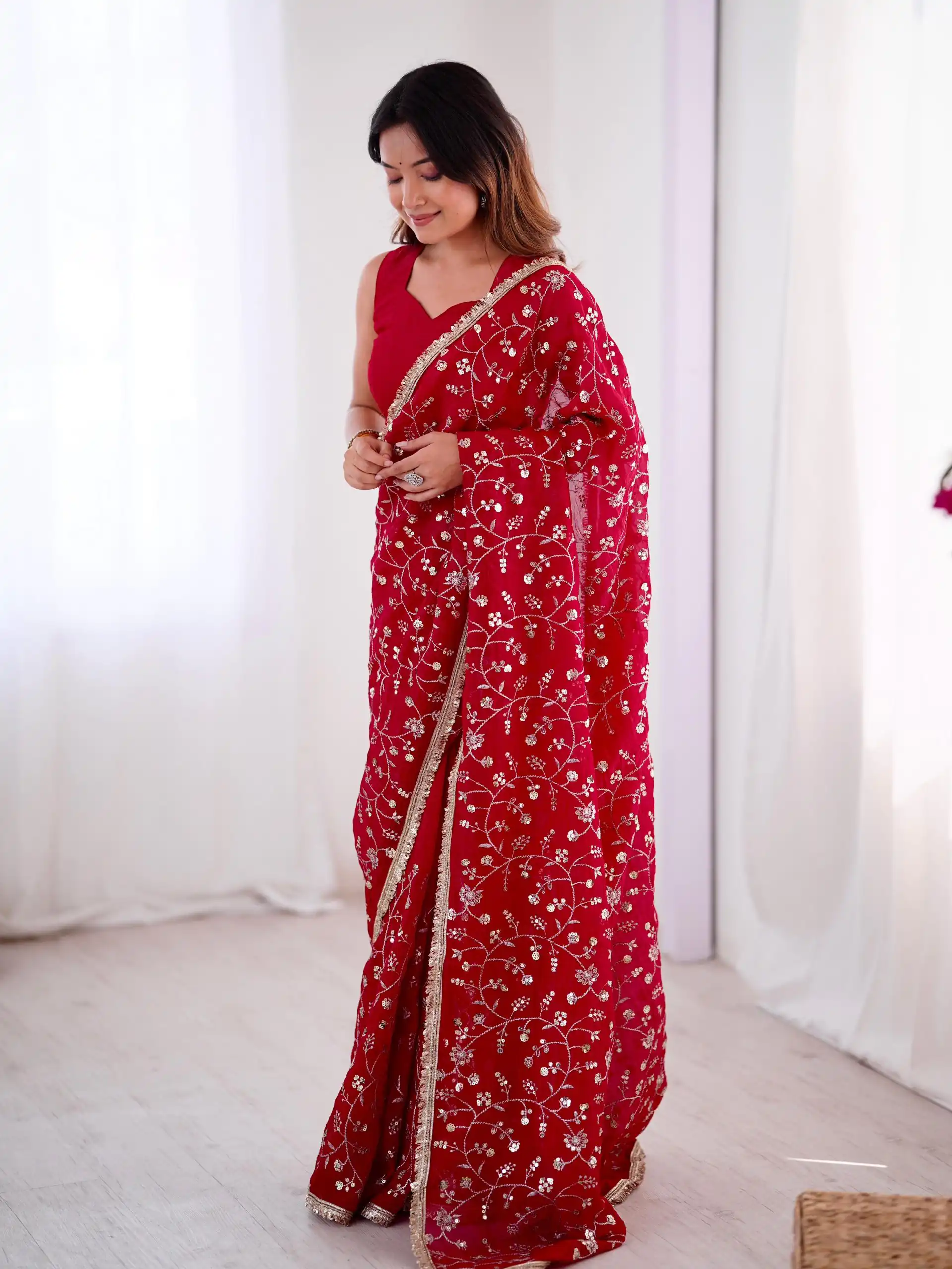 SRK 5296 Red Crunchy Silk Lace Work & Embroidery Work Saree in . Special Price ₹1799. Delivery 4-6 Working Days. Shop now. | Designer Sarees, Embroidered Sarees, Sarees, Bollywood Sarees, Creative Sarees, Ethnic Saree, Modern Digital sarees, Party Wear Sarees