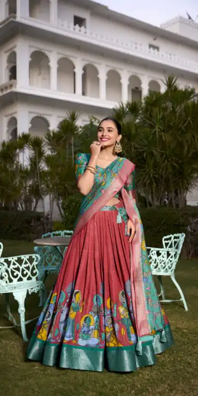 LNB 1231 Red Dola Silk Jacquard Silk Kalamkari Print & Zari Work Lehenga Choli in Best Price ₹1899. Delivery 4-6 Working Days. Shop now. | Lehenga, Bollywood Lehenga, Creative Lehenga, Designer Lehenga, Embroidered Lehenga, Party Wear Lehenga