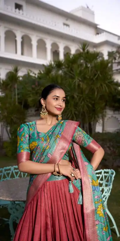 LNB 1231 Red Dola Silk Jacquard Silk Kalamkari Print & Zari Work Lehenga Choli in Best Price ₹1899. Delivery 4-6 Working Days. Shop now. | Lehenga, Bollywood Lehenga, Creative Lehenga, Designer Lehenga, Embroidered Lehenga, Party Wear Lehenga