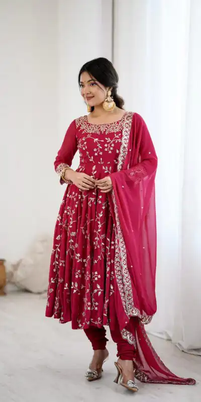 SRK 5299 Red Faux Georgette With Sequence Work Perfect for Wedding, Party, Lohri, Temple Visit, Ganesh Chaturthi Festive, Events, 4-6 Working Days At 2149 | Gowns, Bollywood Gowns, Creative Gowns, Designer Gowns, Embroidered Gowns, Party Wear Gowns