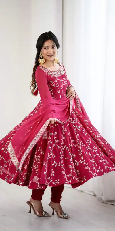 SRK 5299 Red Faux Georgette With Sequence Work Perfect for Wedding, Party, Lohri, Temple Visit, Ganesh Chaturthi Festive, Events, 4-6 Working Days At 2149 | Gowns, Bollywood Gowns, Creative Gowns, Designer Gowns, Embroidered Gowns, Party Wear Gowns