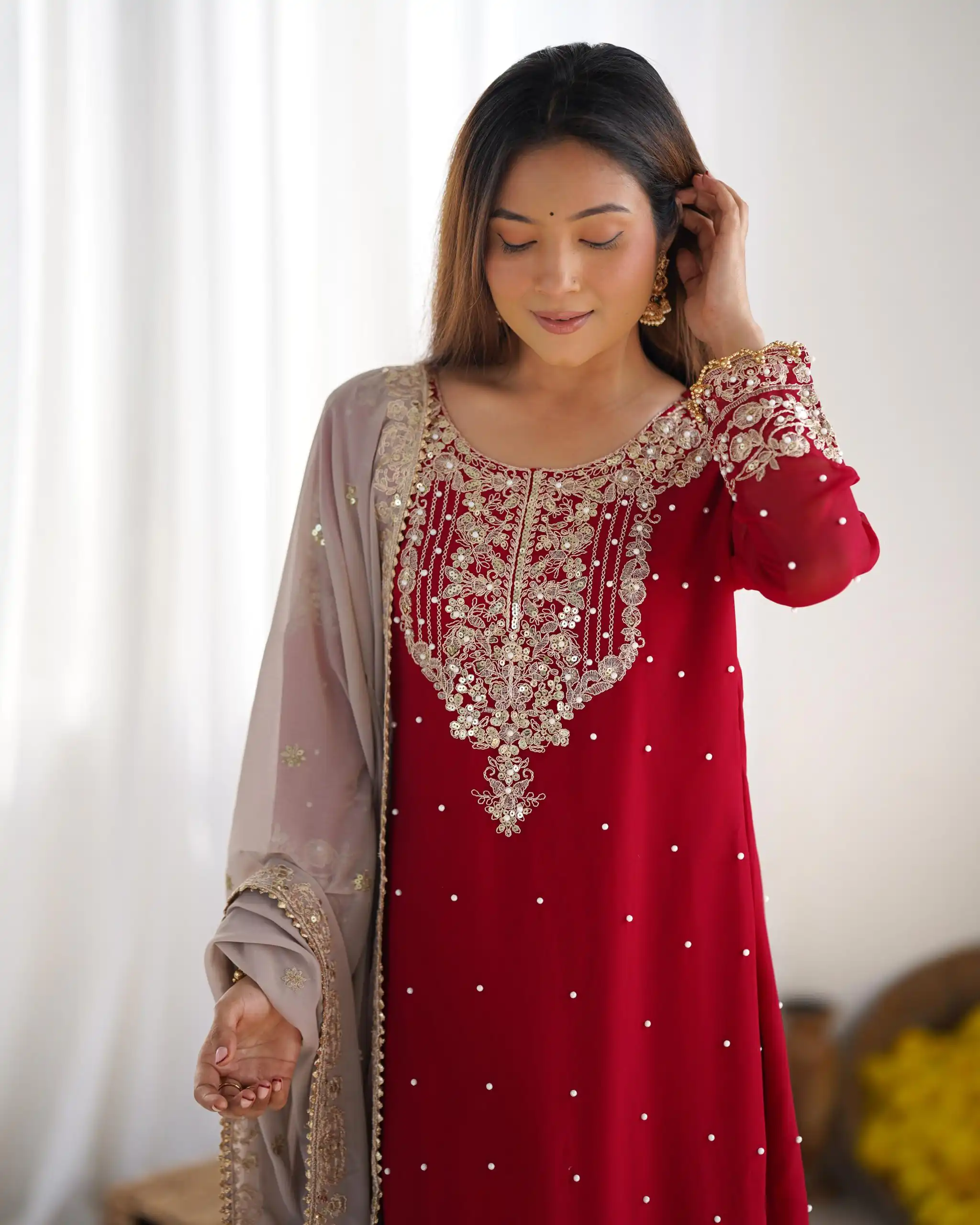 SR 1676 Red Heavy Faux Georgette With Heavy Embroidery Perfect for Wedding, Party, Ethnic Day, Reception, Diwali 4-6 Working Days At 2049/- Only | Casual Suits, Jump Suits, Salwar suit, Creative suits, Designer Suits, Palazzo Suits, Party Wear Suits, Patiala Suits, Straight Suits